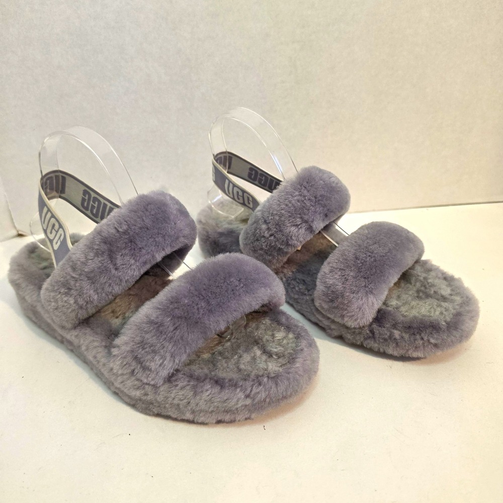 UGG Oh Yeah Gray Sheepskin Shearling Lined Slide Slippers Women's US 10 EU 41